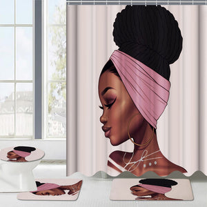 African Girl Waterproof Shower Curtain Non-slip Mats Bath Carpets Toilet Seat Cover Floor Mat