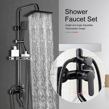 Load image into Gallery viewer, BVSOIVIA 3 IN 1 Bathroom Shower Faucet Rainfall Shower Set Matte Black Wall Mount Bathtub Shower Mixer Tap Shower System with Shelf
