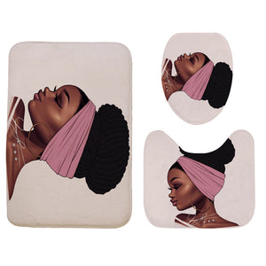 African Girl Waterproof Shower Curtain Non-slip Mats Bath Carpets Toilet Seat Cover Floor Mat