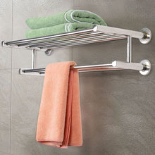 Load image into Gallery viewer, 304 Stainless Steel Double Tiers Towel Rail Rack Shelf Wall Mounted Bathroom
