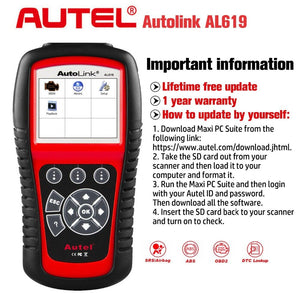 Autel AL619 Car Diagnostic Tool OBD2 Auto Scanner Diagnostic Tool OBD 2 Supported Multiple Languages ABS/SRS System Diagnosis