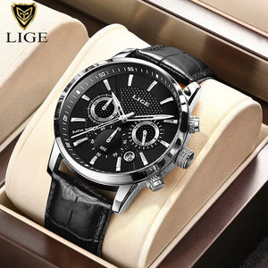 2023 New Mens Watches LIGE Top Brand Luxury Leather Casual Quartz