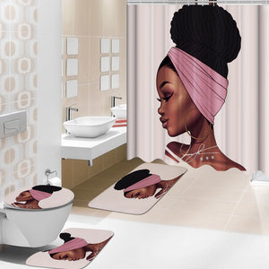 African Girl Waterproof Shower Curtain Non-slip Mats Bath Carpets Toilet Seat Cover Floor Mat