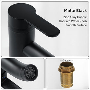 Black Bathroom Faucet Hot Cold Water Sink Mixer Tap Stainless Steel Paint Basin Faucets Single Hole Tapware