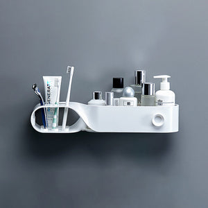 Wall-Mounted S Shape Toothbrush Holder Waterproof Strong Load-bearing Storage Rack Nail-free Bathroom Shelf