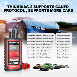 THINKCAR THINKDIAG 2 OBD2 Code Reader Scanner Full System 16 Resets Function CAN FD Protocol ECU Coding ACTIVE TEST with All Software 1 Year Free Update for Android/IOS