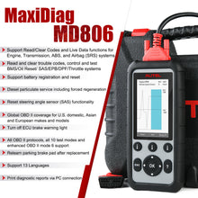 Load image into Gallery viewer, [EU Direct] Autel MaxiDiag MD806 Full System Diagnoses OBD2 Car Automotive Scanner Tool 4 Systems Diagnosis 7 Most Special Reset Services
