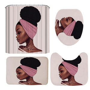 African Girl Waterproof Shower Curtain Non-slip Mats Bath Carpets Toilet Seat Cover Floor Mat