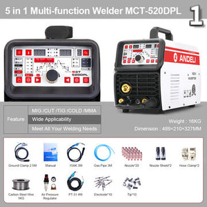 ANDELI MCT-520DPL TIG/CUT/MMA/COLD/MIG Welding and Flux Welding without Gas 5-in-1 Multi-function TIG Welding Machine